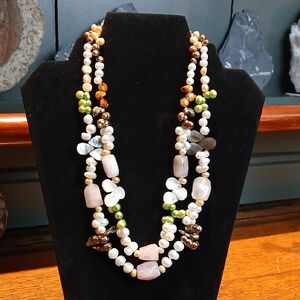 Multi-colored Freshwater Pearl and Rose Quartz Necklace